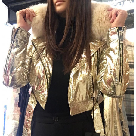 Fur collar biker Flo&Clo