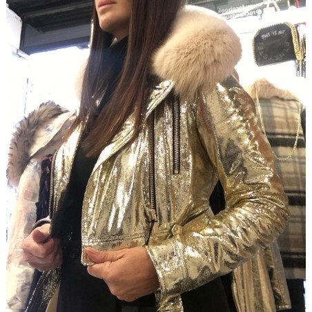 Fur collar biker Flo&Clo