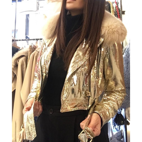 Fur collar biker Flo&Clo