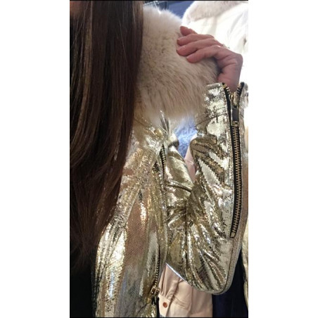 Fur collar biker Flo&Clo