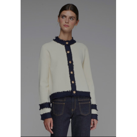 CARDIGAN PUNTO BICOLOR CRUDO NAVY