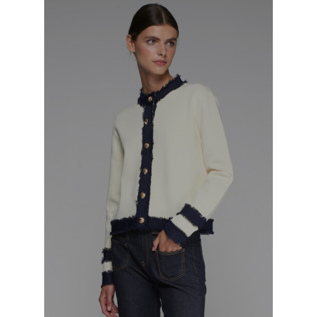 CARDIGAN PUNTO BICOLOR CRUDO NAVY