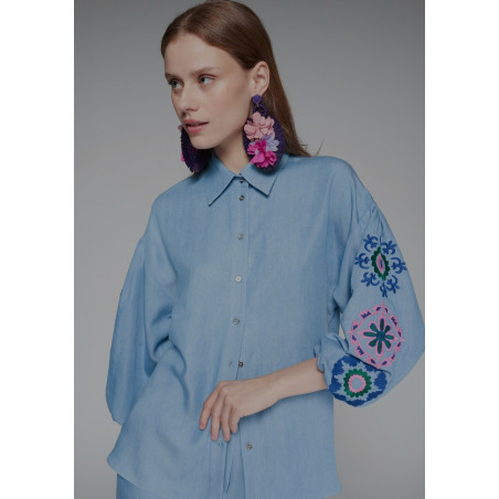 CAMISA MANGA ABULLONADA EMB VAQUERO TENCEL