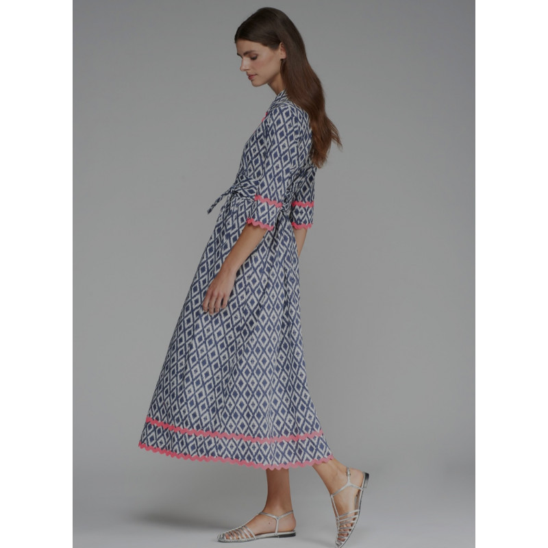 VESTIDO CAMISERO IKAT MARINO ONDULINA