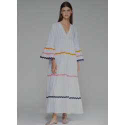 VESTIDO VOLANTES ONDULINAS RAYA CELESTE LYONCEL LINO