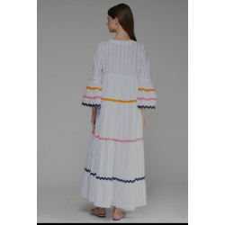 VESTIDO VOLANTES ONDULINAS RAYA CELESTE LYONCEL LINO