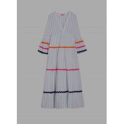 VESTIDO VOLANTES ONDULINAS RAYA CELESTE LYONCEL LINO