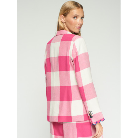 CHAQUETA CUADROS VICHY ROSA RIBETE ONDULADO
