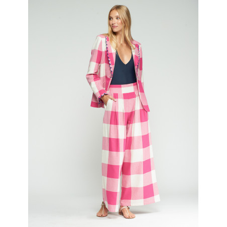 CHAQUETA CUADROS VICHY ROSA RIBETE ONDULADO