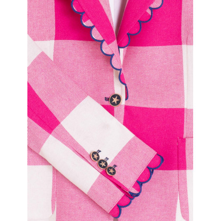 CHAQUETA CUADROS VICHY ROSA RIBETE ONDULADO