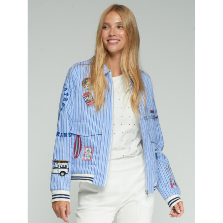 CHAQUETA BOMBER AZUL RAYAS BORDADO SURF