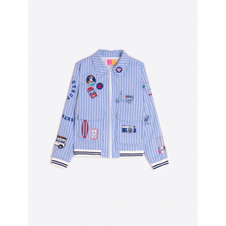CHAQUETA BOMBER AZUL RAYAS BORDADO SURF