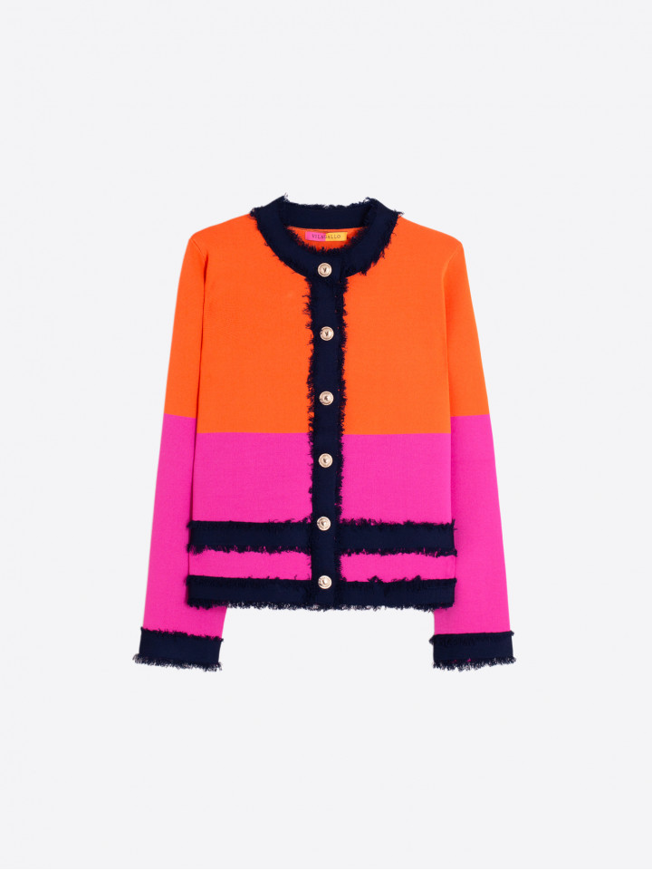 CARDIGAN BICOLOR NARANJA Y...