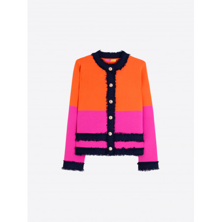 CARDIGAN BICOLOR NARANJA Y FUCSIA RIBETES MARINO