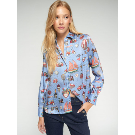 CAMISA AZUL ESTAMPADO VINTAGE