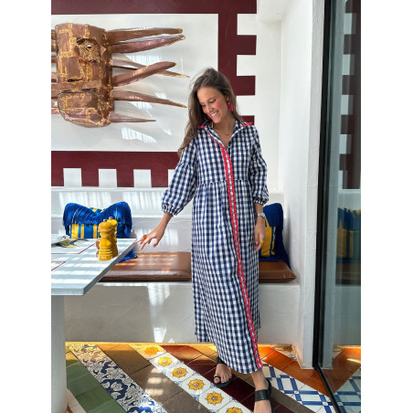 VESTIDO CUADRO VICHY RIBETE FLORES