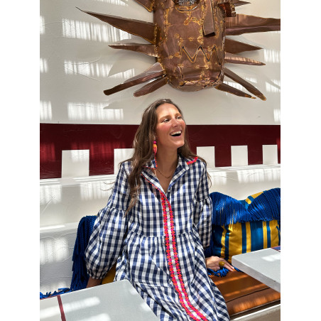 VESTIDO CUADRO VICHY RIBETE FLORES