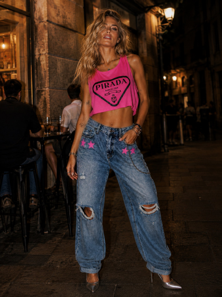 Camiseta Cropped Pirada fucsia