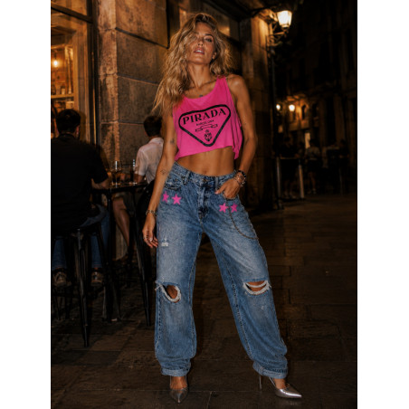 Camiseta Cropped Pirada fucsia