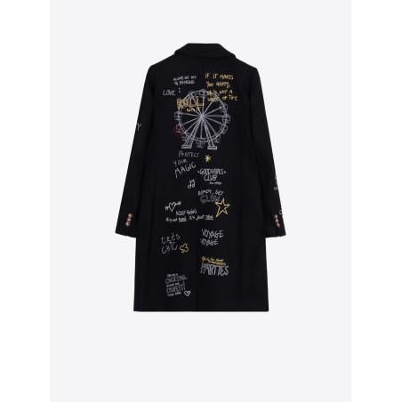 ABRIGO NEGRO ESTAMPADO NORIA