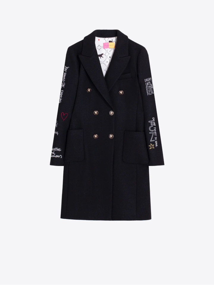 ABRIGO NEGRO ESTAMPADO NORIA