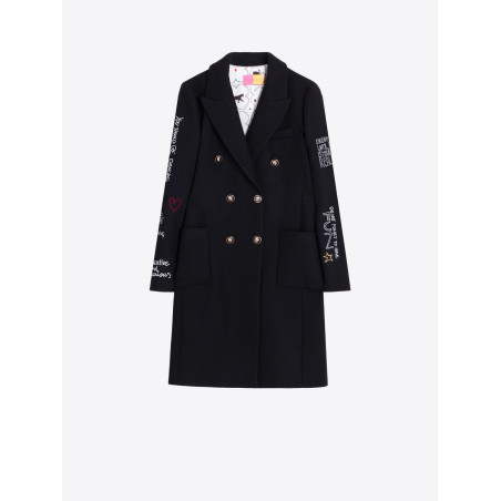 ABRIGO NEGRO ESTAMPADO NORIA
