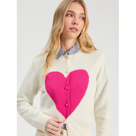 CARDIGAN INTARSIA CORAZON FUCSIA CRUDO