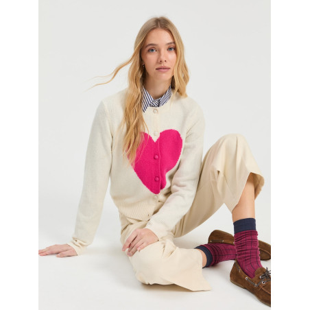 CARDIGAN INTARSIA CORAZON FUCSIA CRUDO